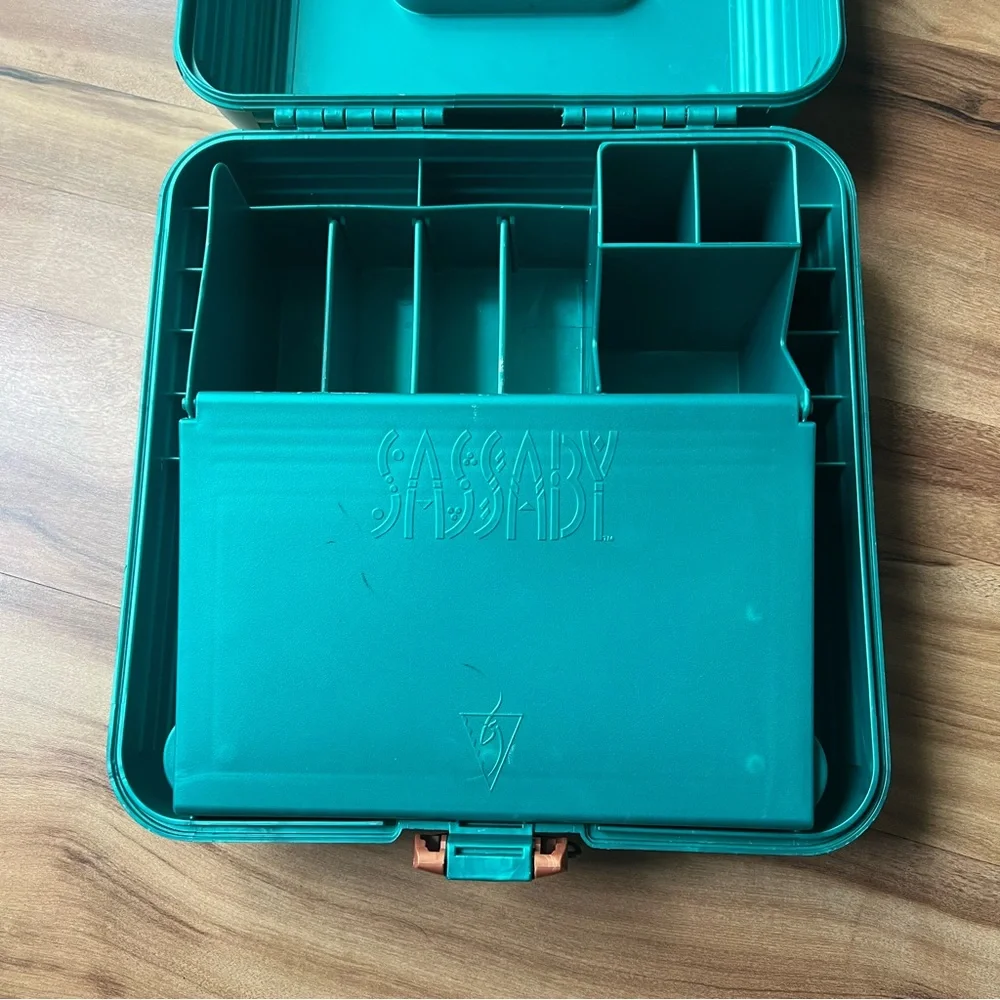 Vintage 1990s SASSABY Green/Teal Make Up Storage Case Jewelry Box‎ Organizer